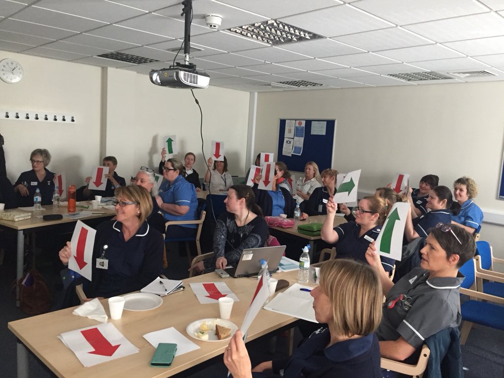 SariStich's tweet photo. Knowing your data can be fun... staff @EastLancsHosp getting to grips with data about their community leg ulcer caseload using ‘play your data right’. Part of the @CLAHRC_GM #ilumin project https://t.co/y4JzxVySyZ