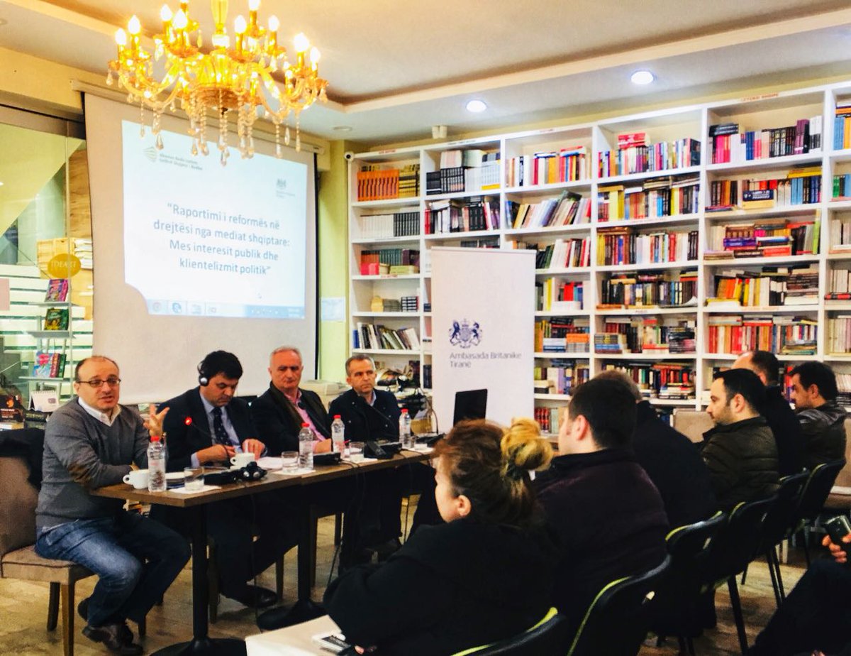 UKinAlbania's tweet photo. UK Charge d’Affaires Sean Melbourne attended an event hosted by the Albanian Media Institute who presented a study on ‘Media Coverage of the Justice Reform’. British Embassy strongly supports Albania’s efforts to reform its #justice system, #civilsociety & #objectiveresearch https://t.co/oiOrVrtBle