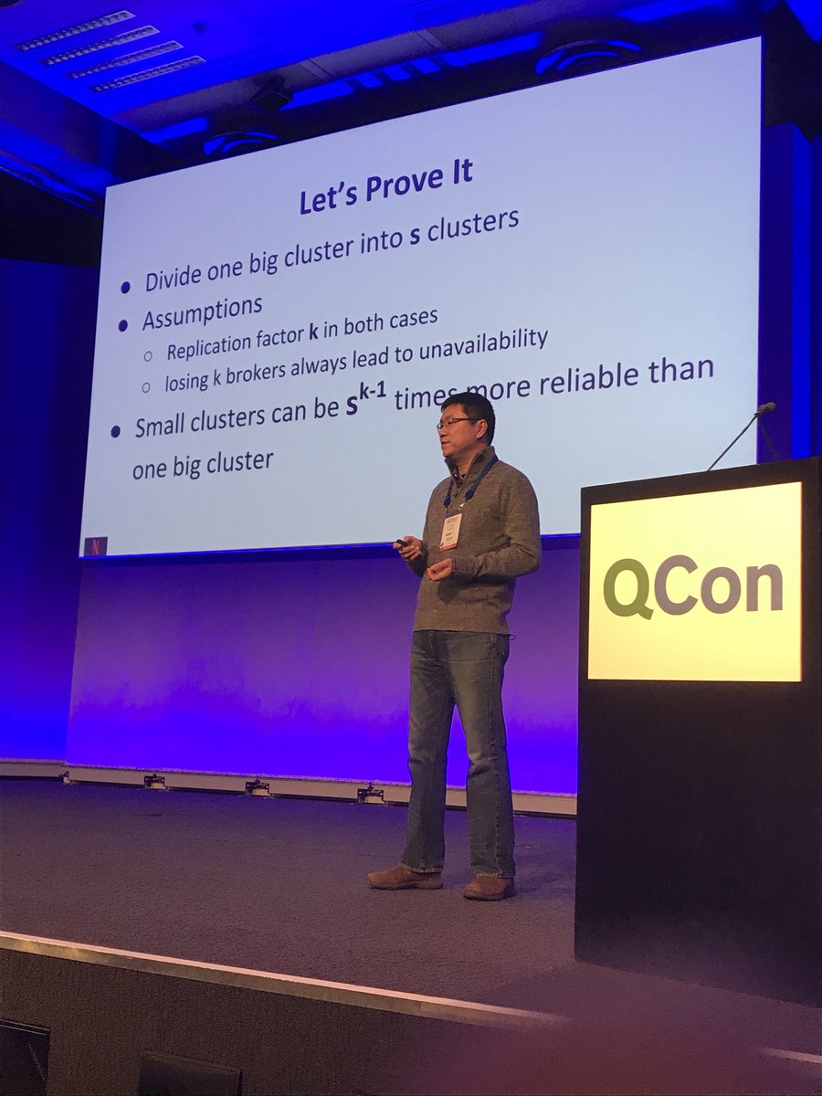 r39132's tweet photo. Breaking a cluster into S smaller clusters increases availability of Kafka clusters by S^(k-1)  #qconlondon #maths https://t.co/vGhC96GV0x