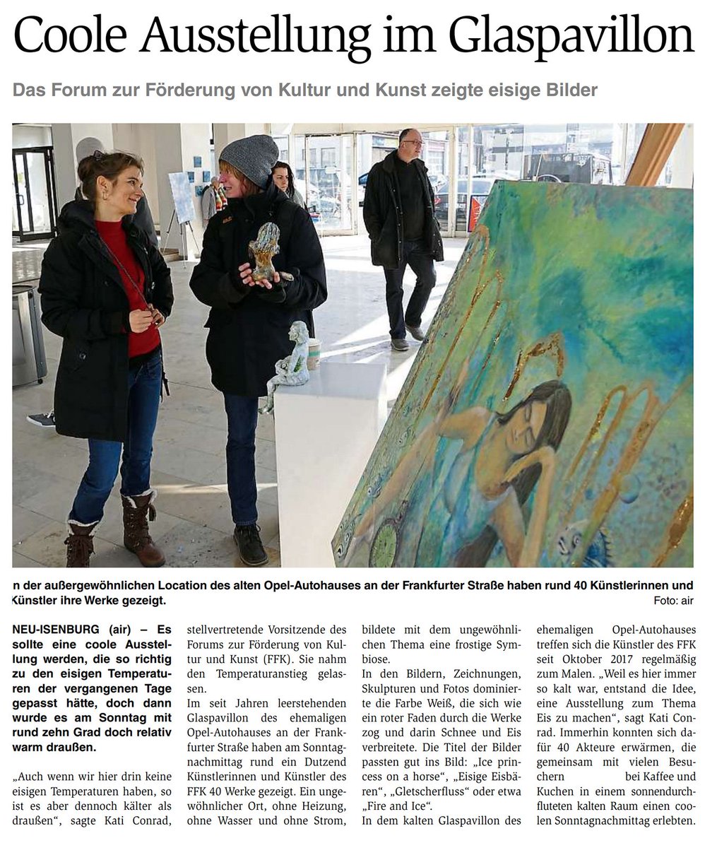 ffkni's tweet photo. Heute in der Dreieich Zeitung: unsere Eisige Ausstellung! #ffkni #neuisenburg #kalt #kunstraum #glaspalast https://t.co/UofKaUix3J