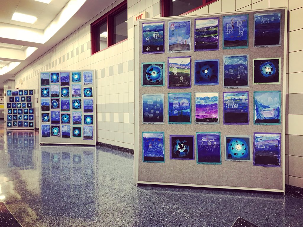 LeRoy_CSD's tweet photo. We are so proud to display the under the sea art work from @LeRoyWSS 2nd & 5th graders! Amazing pieces that definitely set the mood for the patrons of our upcoming musical-The Little Mermaid 🧜♀️!
Thank you, Mrs. Skyer, & her second grade artists!
#LRart🔥
#LRmermaid🧜♀️ https://t.co/gHUdb1SHa9