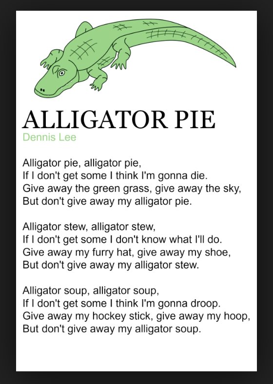 Image result for alligator pie
