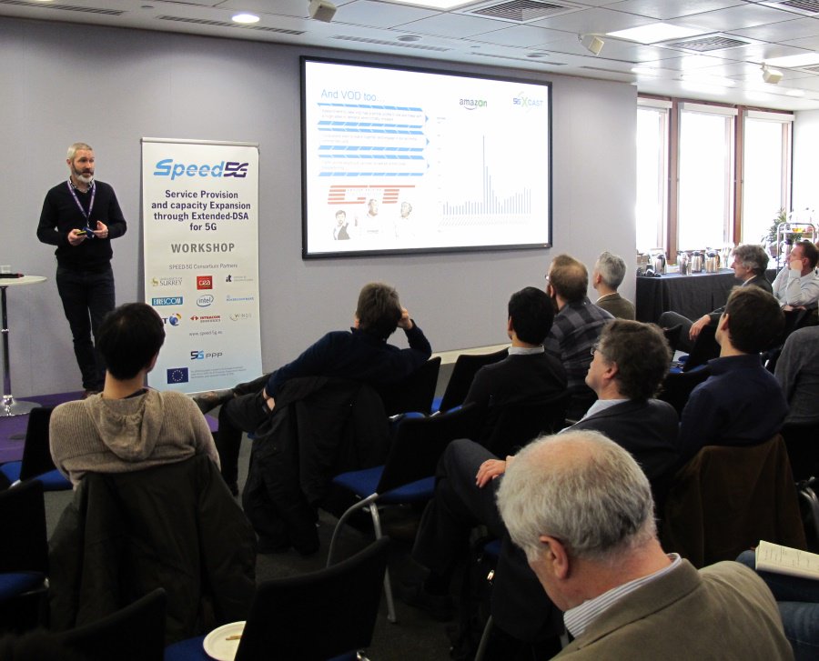 SPEED_5G's tweet photo. SPEED-5G Workshop London: Rory Turnbull from BT presents innovative solutions for media delivery by the 5G-Xcast project @5Gxcast @5GPPP #5G #H2020 @BTGroup #BTCentre https://t.co/PuzBvixhdy