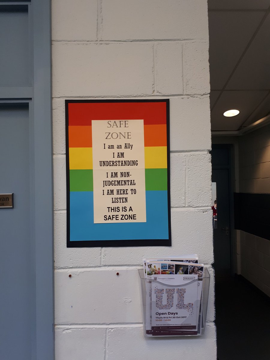 SMESecondary's tweet photo. This is the wonderful Safe Zone sign put up by the Student Council for their LGBT Week. Any student can feel free to come here and talk to Ms. O Sullivan about any issue that may be bothering them #LGBTWeek https://t.co/EvsM6OQkrJ