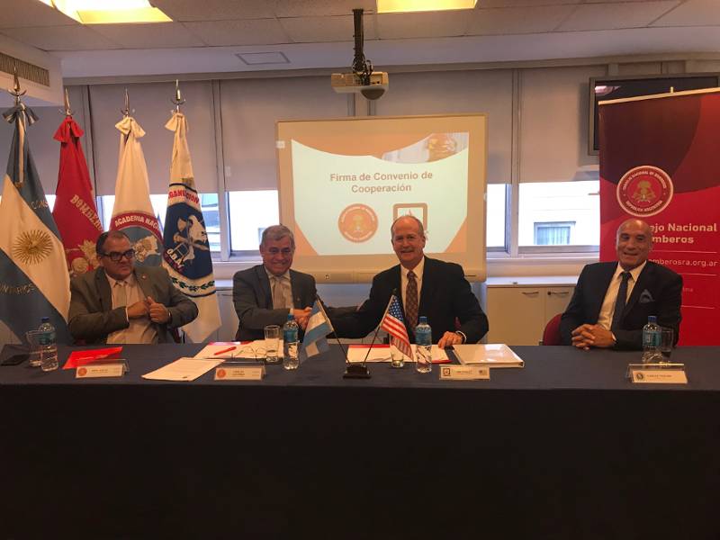 NFPA's tweet photo. NFPA President Jim Pauley addresses firefighter cancer and contamination during his first visit to Argentina https://t.co/Nb6jqJCila https://t.co/bfOHTpeV9l