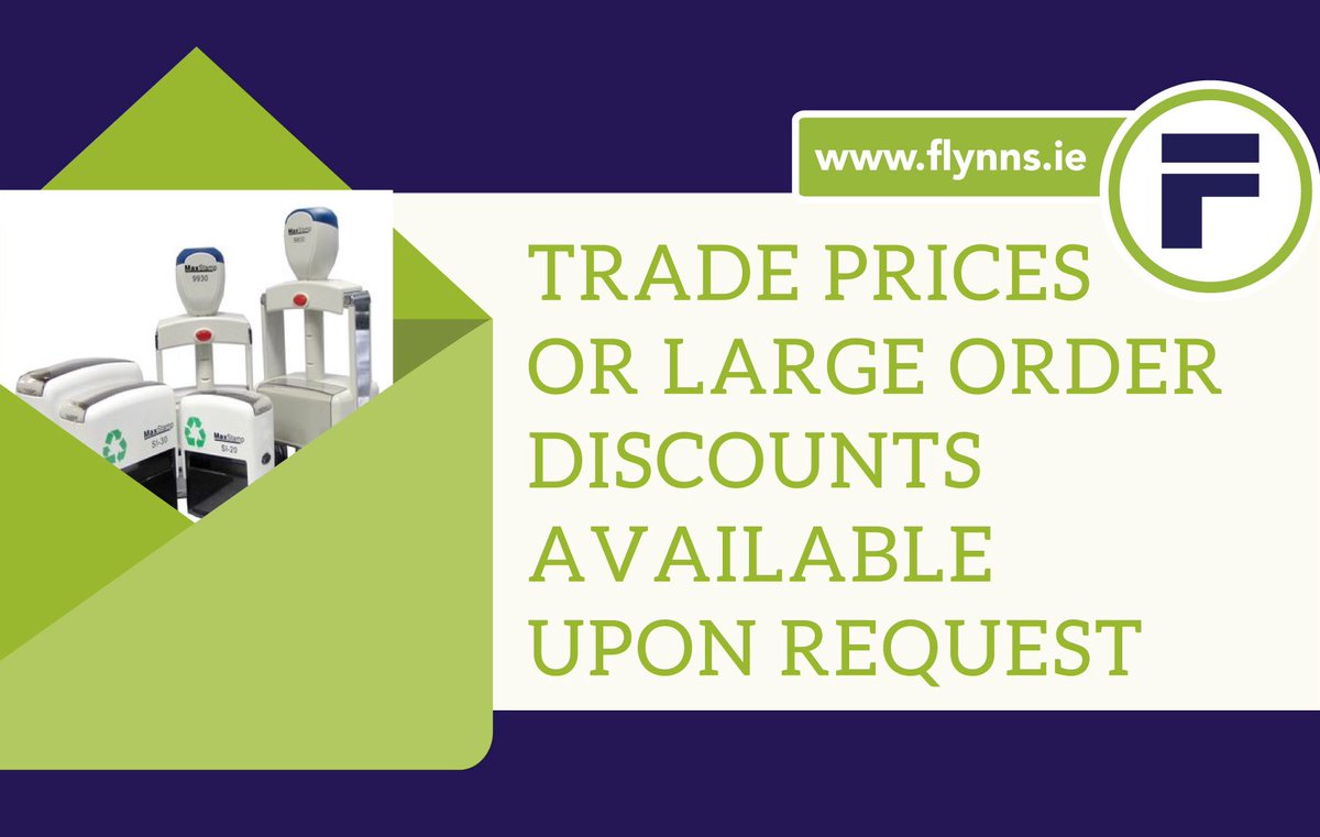 Flynns_ie's tweet photo. Are you a large #company who would frequently need #Rubberstamps re-ordered or maybe an Office Supplies Business? Get in touch with us for trade prices and large order bulk #Discounts.

#localbusiness #SmallBiz #buyirish #businessstamps #dublincompany https://t.co/jWAKhHr7M5