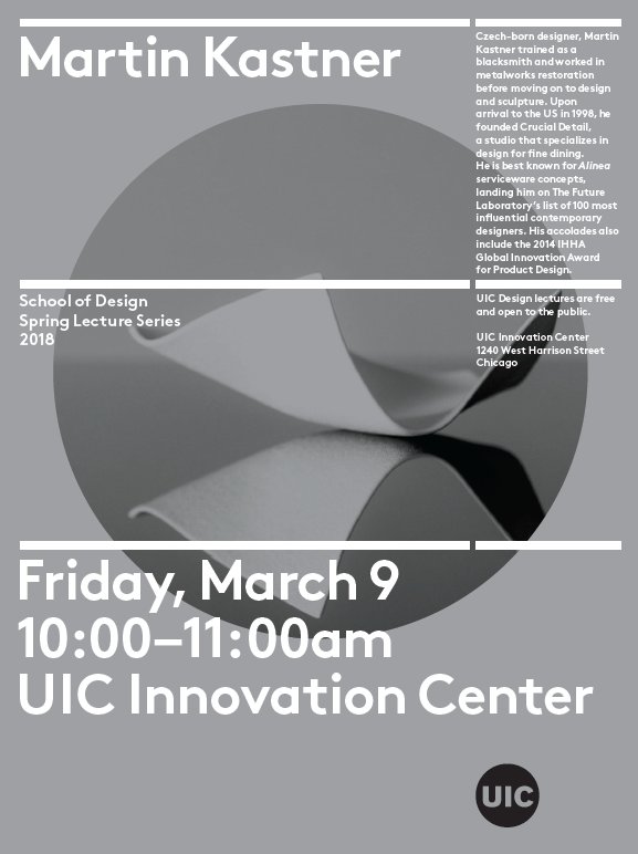 rzolna's tweet photo. UIC School of Design Spring 2018 Lecture Series: 
Martin Kastner
Friday, March 9th, 10:00 - 11:00 am

UIC Innovation Center
1240 West Harrison Street, Chicago

#uic_design #uicsod #uicschoolofdesign #uic_cada https://t.co/awEBEG3eS1