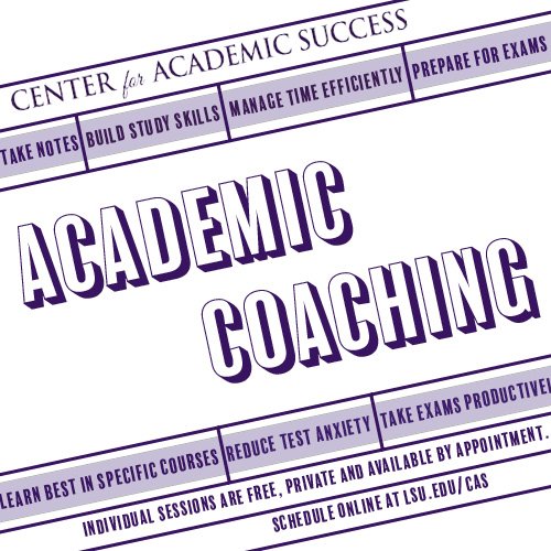 LSU_CAS's tweet photo. Get on the right track this semester with academic coaching! Schedule online for a free, private appointment at https://t.co/XetvXoSJMj. #academiccoaching #LSUCAS #prepforclass #takeexamsproductively #timemanagement #buildstudyskills #reducetestanxiety #prepareforexams https://t.co/DtYTgT6mCU