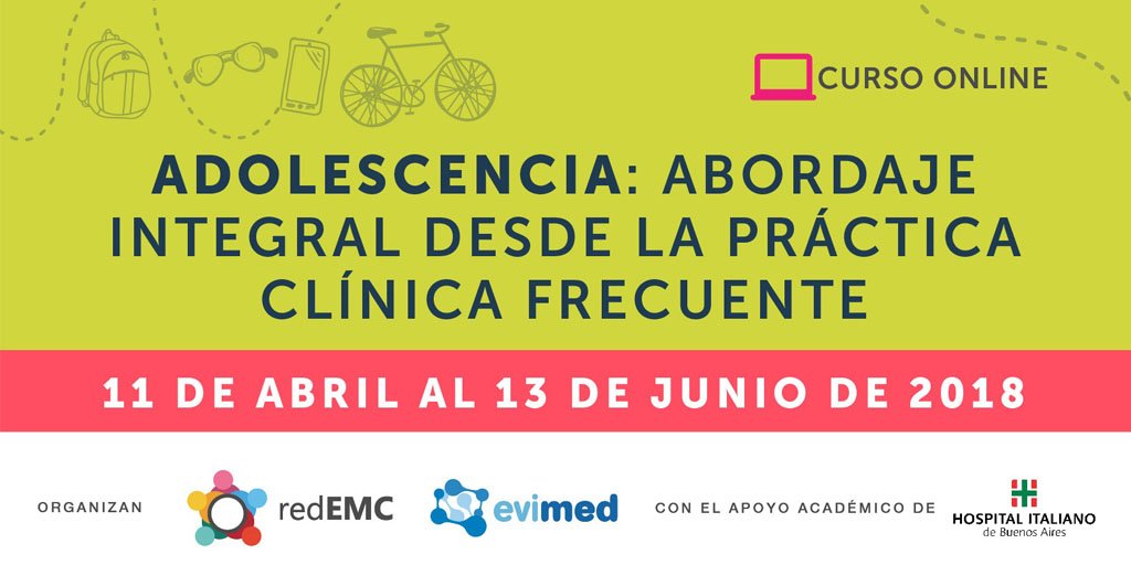 redEMCped's tweet photo. 🎓Nuevo curso online 2018: Adolescencia 
Organizado por EviMed con el apoyo académico del Hospital Italiano de Buenos Aires y acreditado por la Federación Argentina de Medicina Familiar y general. @hta_italiano
 🔍Conoce más sobre el curso en: https://t.co/oWq4R3s3A1 https://t.co/O8eCR2qPyD