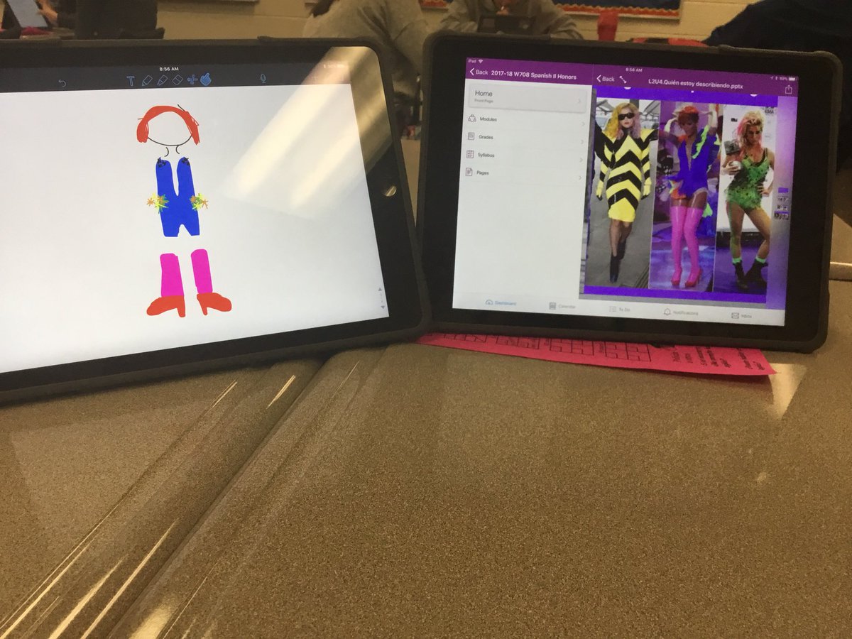 jennilabrie's tweet photo. Ss describing personal styles in Spanish while the other one draws w/o seeing the photo. Can you tell which one they did? #BlinAction #TechexceLZ #4CexceLZ https://t.co/S1Vx31lyjc