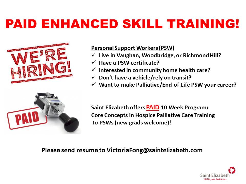 VictoriaFong_'s tweet photo. @StElizabethSEHC offers PAID 10 Week Program, Hospice/Palliative Care Training, to Vaughan/Woodbridge/Richmond Hill PSWs, new grads  welcome! #saintelizabeth #psw #personalsupportworker #hospice  #palliative #job #career #vaughan #woodbridge #richmondhill #free #paid  #training https://t.co/eV3EEvHhcc