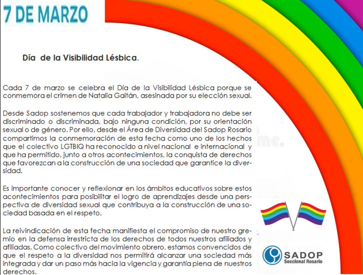sadoprosario's tweet photo. #7M Día de la visibilidad lésbica
#SADOPPresente https://t.co/2PrhbCNo8W