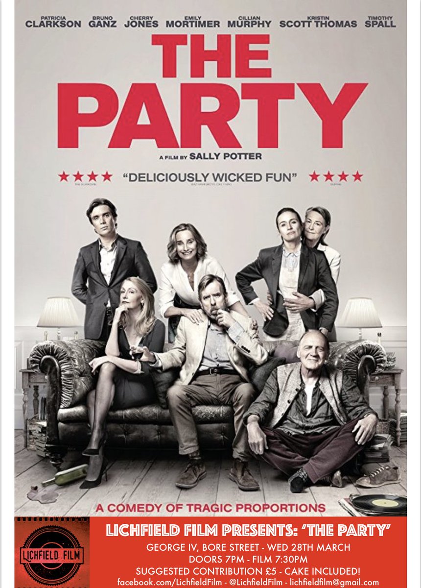 Our next screening is "deliciously wicked fun": 'The Party' feat. an all star cast ensemble. Wed 28th March at @TheGeorgeIVLich 7:30pm, £5