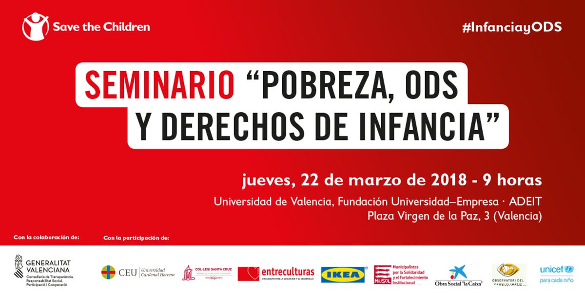 SaveChildrenCV's tweet photo. No te puedes perder nuestro seminario sobre #InfanciayODS el próximo 22 de marzo en el que hablaremos de la necesidad de implicar a toda la sociedad en el cumplimiento de la Agenda 2030

Apúntate aquí ➡ https://t.co/XYFHCnCvHS

Programa completo ➡ https://t.co/tyhmB4vpXF
 
⬇⬇ https://t.co/G62xck13dc