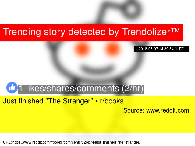 Bookolizer's tweet image. Just finished "The Stranger" • r/books #searchfunction books.trendolizer.com/2018/03/just-f…