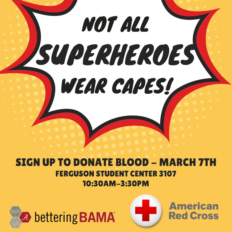 Walk ins are welcome! Come by the <a href="/TheFergUA/">The Ferguson Student Center</a> and save a life!