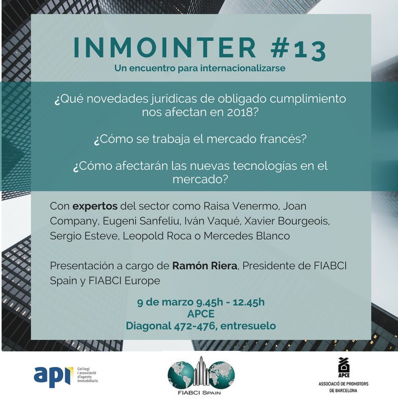 EurofincasBcn's tweet photo. No te pierdas este próximo viernes 9 #Inmointer13, con los mejores expertos del mercado inmobiliario internacional🏢@rieraeurofincas hará la presentación 🙌 @FiabciSpain @apicatalunya https://t.co/FwlOB5XdTc