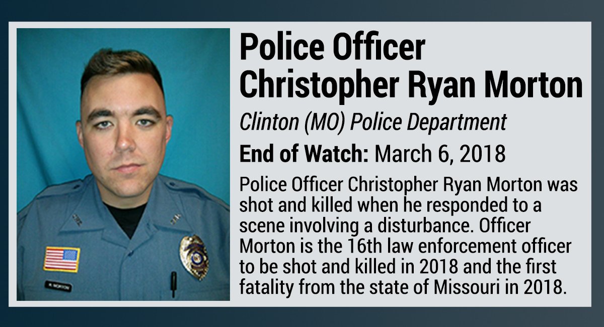 NLEOMF's tweet photo. RIP Police Officer Christopher Ryan Morton, Clinton (MO) Police Department
https://t.co/AlQtKNRuuo https://t.co/U7JUEA30HL
