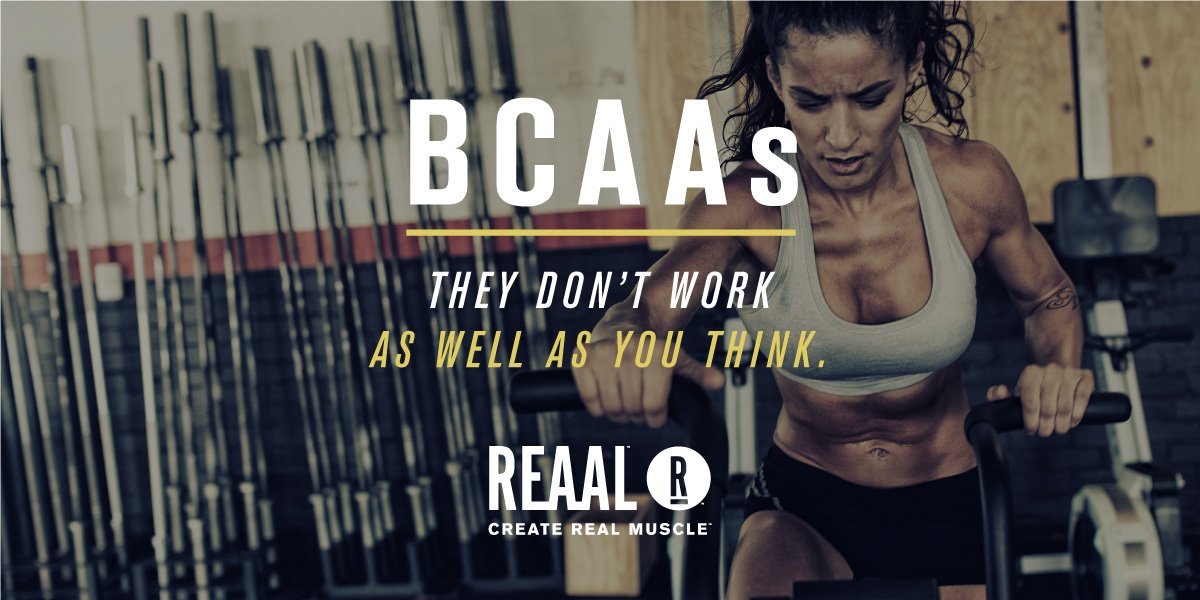 reaalmuscle's tweet photo. #REAALScience New studies prove that BCAAs alone don't build muscle! Used on their own they simply look for the other essential amino acids to help do the job. BCAAs can actually slow the muscle building process! Only #REAAL contains a perfect and patented EAA ratio. #GetREAAL https://t.co/NE6jUTYIhG