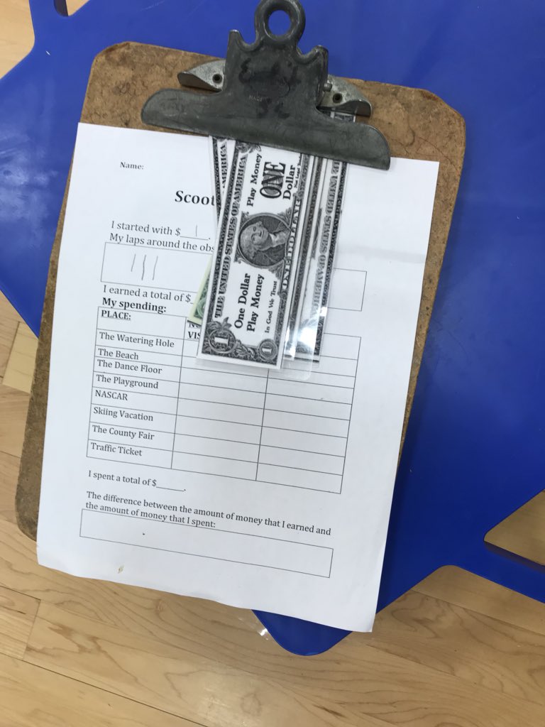 SouthCentralPE's tweet photo. We are learning to keep track of the money that we earn and the money that we spend today in Scooter Monopoly! We are having a blast learning skills that we can use in real life while being active! 💰💵🛴 https://t.co/gB4LyJaaUu