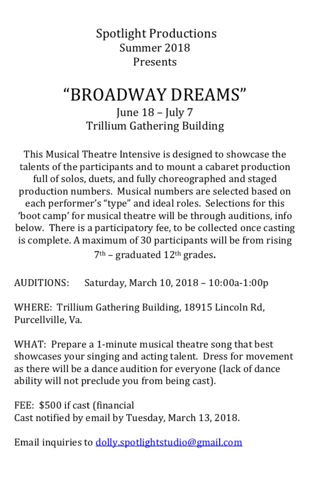 LoCoPerformArts's tweet photo. Broadway Dreams summer intensive auditions this Saturday! https://t.co/g9jywCkfEL