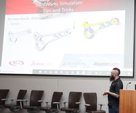 Have you seen David Foster’s soon to be famous Simulation Tips and Tricks presentation? He along with other SOLIDWORKS enthusiasts attended the HOUSUG (Houston SolidWorks User Group) meeting last night. Be sure to look out for MLC presenting at your local User Group.