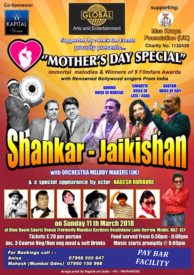 SJFansAssnCal's tweet photo. A #ShankarJaikishan show in #London 
On Sunday 11th March 2018

Courtesy #Kaykaychauhan https://t.co/eJbMSv90dL
