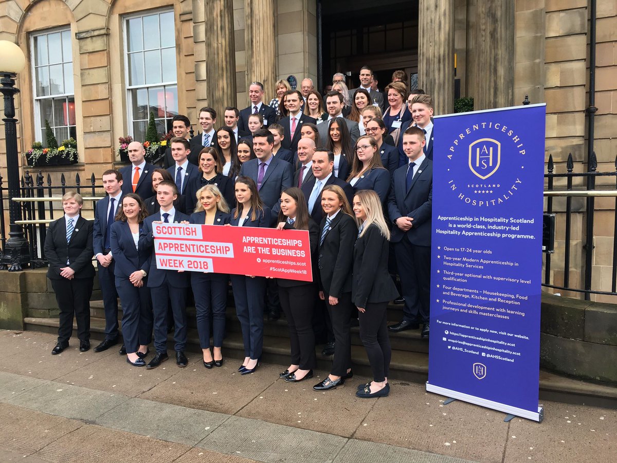 The <a href="/AHS_Scotland/">AHS Scotland</a> is a world-class, industry-led Hospitality Apprenticeship programme. Some of the apprentices met at today's handover event @BlythswoodSQ, they were delighted to be joined by <a href="/jamiehepburn/">Jamie Hepburn MSP</a> MSP and Damien Yeates, Chief Executive of <a href="/skillsdevscot/">Skills Development Scotland</a>.

#ScottAppWeek18