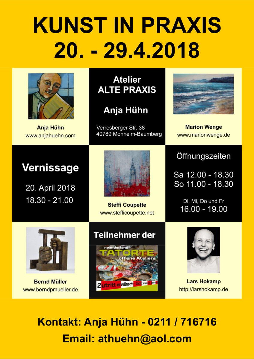 #monheim #Kunst #Vernissage #kunstinpraxis #AnjaHühn #Kalender #April #followart @ZimmermannD @Das_neanderland @Monheim_ @rpo_langenfeld @BibMonheim @tubukutweet @knusperfarben @stadtmonheim @sojus7 @tOGtheGallery @taxiphilosoph @Kunstnetzwerk  schon mal vormerken! KUNST inPRAXIS