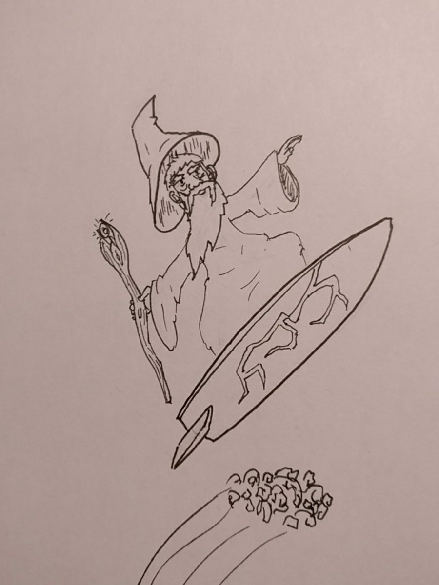 RacletteGaetan's tweet photo. Bien, avant toutes choses, Gandalf surfant sur la vague https://t.co/YbvYSsAGTu