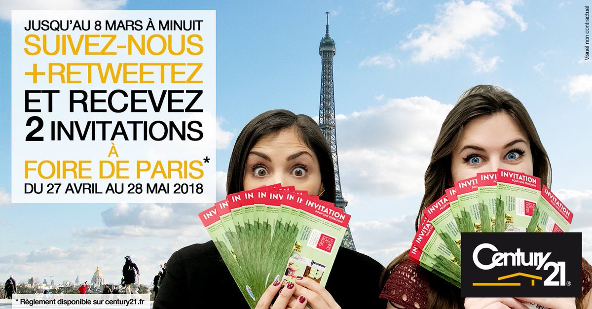 century21fr's tweet photo. RT + FOLLOW avant jeudi 8 mars à minuit pour recevoir vos 2 invitations offertes à @foiredeparis #Concours #RT #FOLLOW #JeuConcours https://t.co/aocC1bxJJ8 https://t.co/kUriI6jAT4