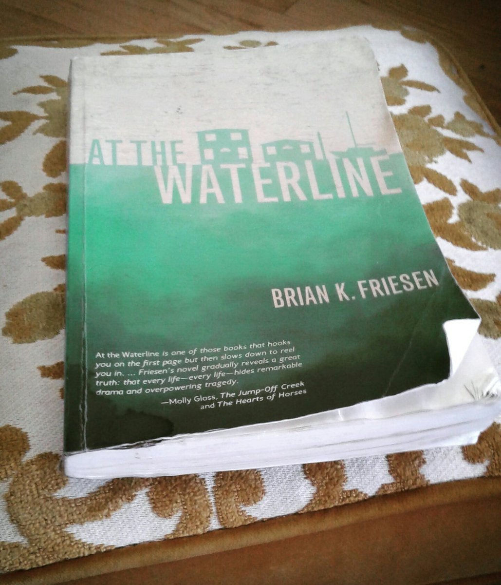 briankfriesen's tweet photo. At the Waterline photo contest! It has been 10 months since the release of At the Waterline. Post a picture of your copy with hashtag #AtTheWaterline. I will send a fresh new copy to the person who posts a picture of the most well-worn paperback. #Ooligan #pdx #oregon #books https://t.co/q1MDfwqf1e