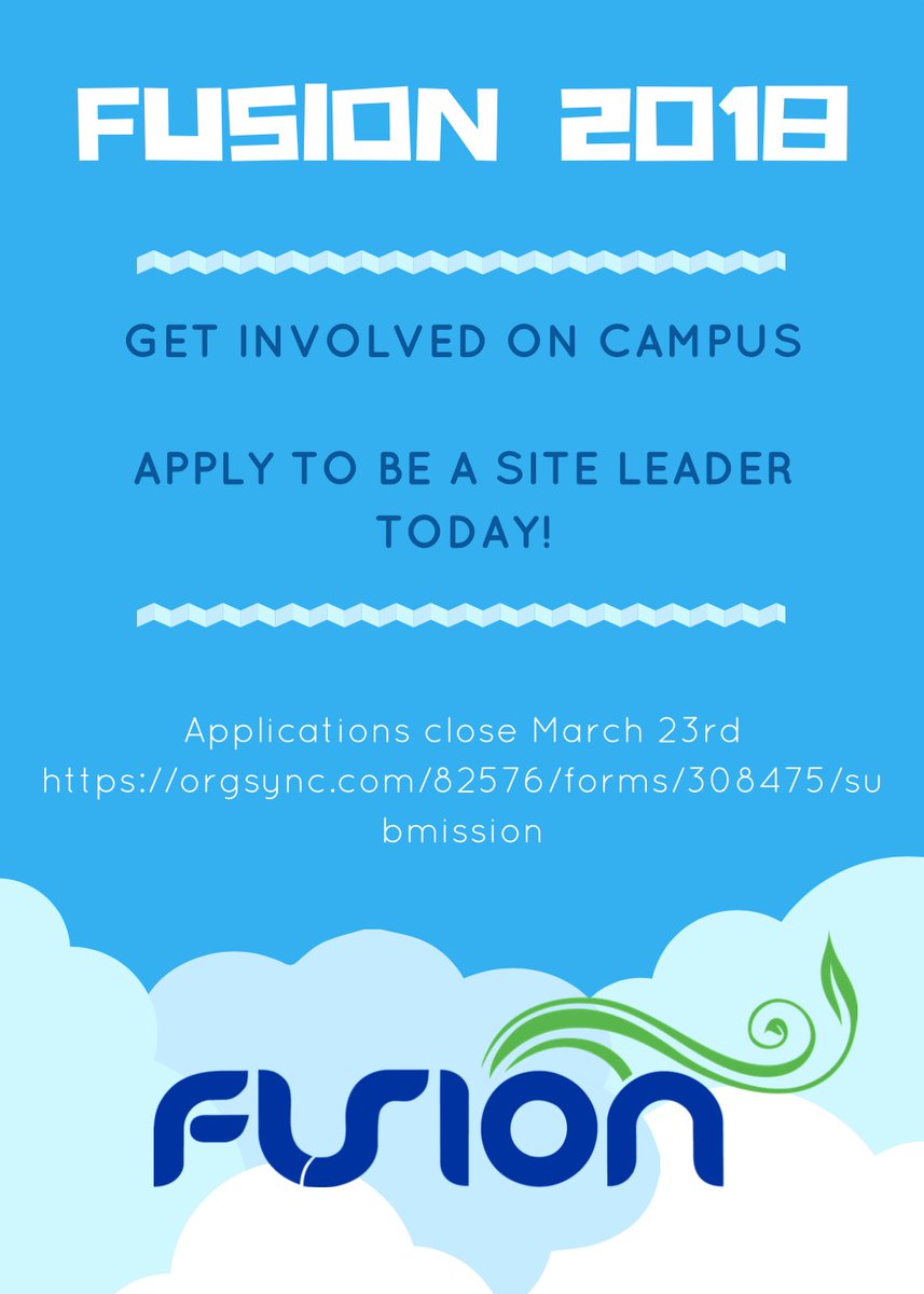 Become a FUSION site leader today! Easily apply to begin serving your community! Applications close March 23rd. #UKFUSION2018

orgsync.com/82576/forms/30… …