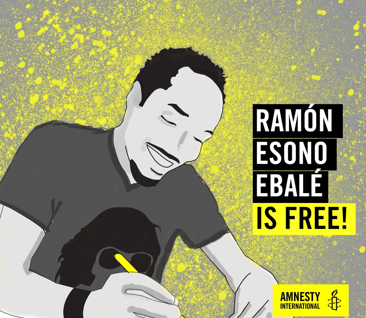 AmnestyWARO's tweet photo. BREAKING: After nearly 6 months in prison, #EquatorialGuinean cartoonist Ramón Esono Ebalé is FREE at last! 
#FreeNseRamon https://t.co/nsCEH9gZUd