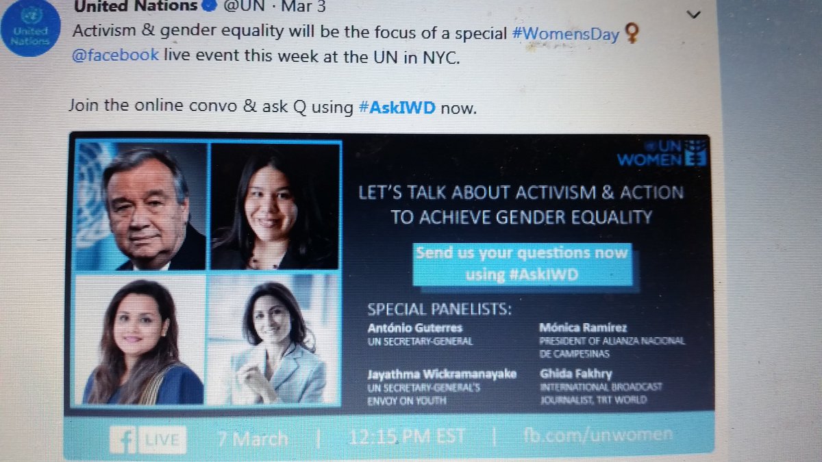 Q for UNSG @AntonioGuterres' Facebook Live in 30 min: On harassment claim against UNFPA India official, why did your spokesman initially inaccurately claim to Inner City Press that UN is not citing immunity? Why not waive immunity? innercitypress.com/metoo23unpolic… #AskIWD