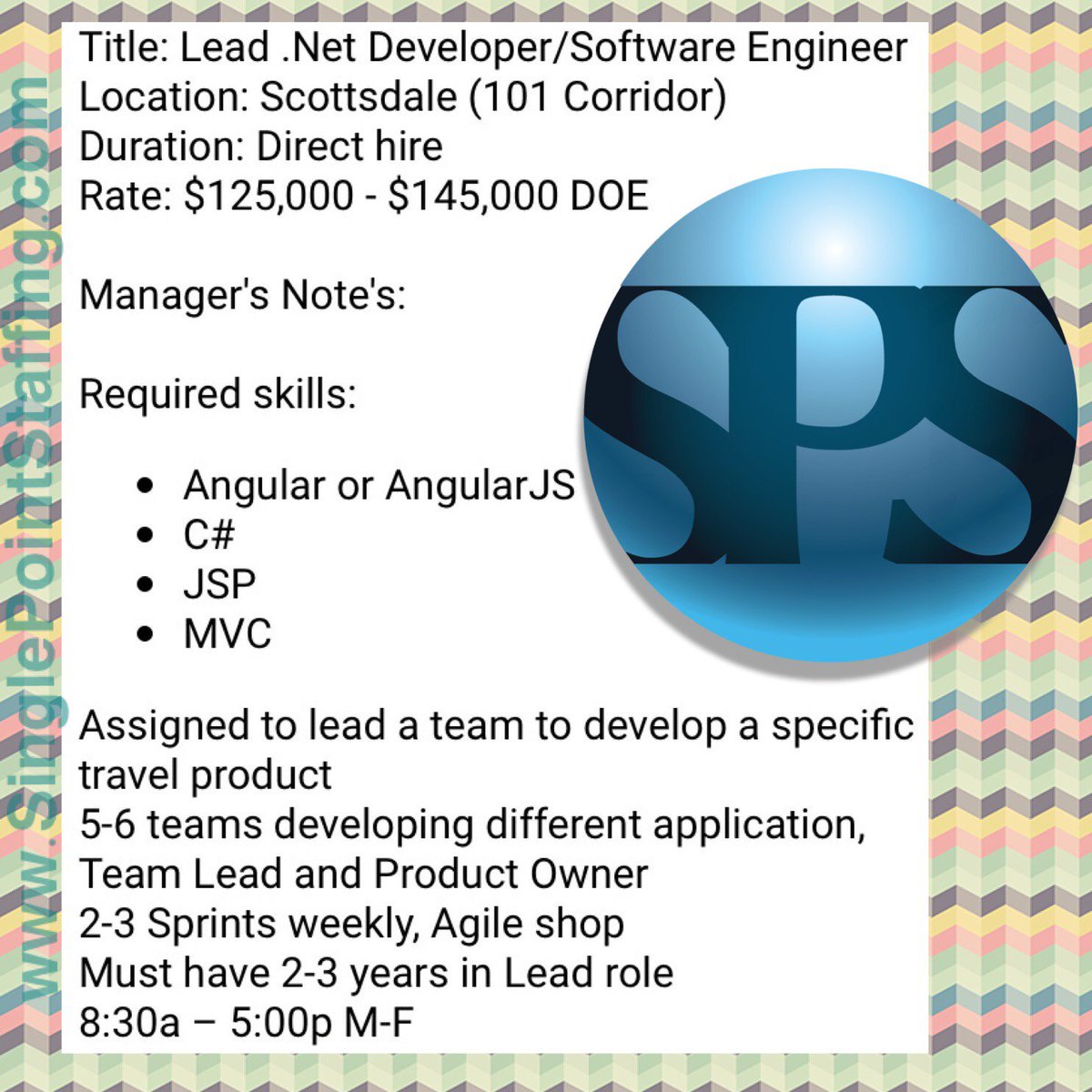TheSinglePoint's tweet photo. #Hiring a Lead .Net Developer/Software Engineer: #Tech #job in #Arizona requires #MVC, #XML, #SQL &amp; #Angular experience. See full #career ad &amp; #ApplyNow:  https://t.co/UzlslfNXPk https://t.co/zYxTXQzl3g