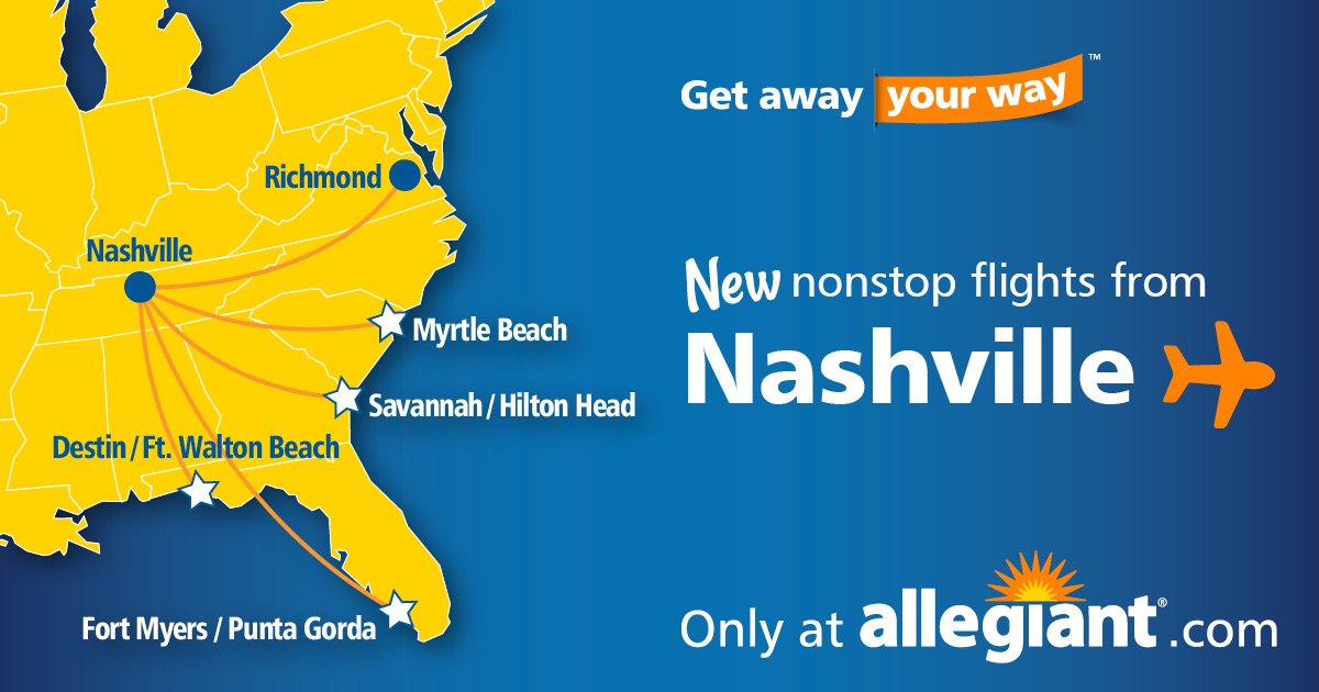 Fly_Nashville's tweet photo. Great day at BNA! Excited to welcome our newest airline, @Allegiant, and 5 brand NEW destinations! Read more: https://t.co/nAEKB4647x https://t.co/0NorAN4lRw