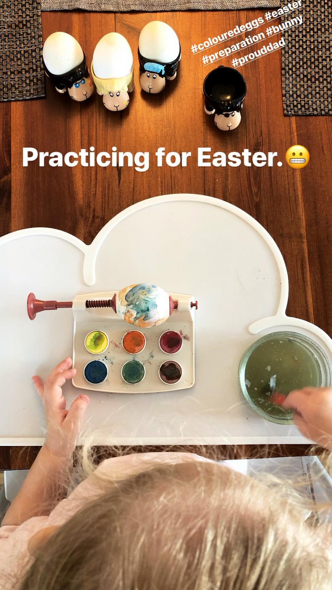 runandhidee's tweet image. Gustav IG: Practicing for Easter. 😬 #colouredeggs #easter #preparation #bunny #prouddad