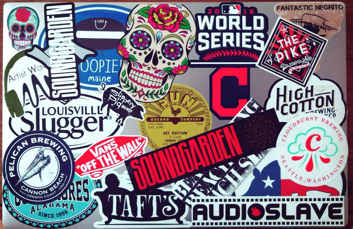 Megsidney's tweet image. #busylaptop   @Audioslave @soundgarden @Cloudburst_Brew  @SlipperyPigBeer  @taftsalehouse  @PelicanBrewCo  @Indians @MusicNegrito  @ArtistWaves  
 My laptop runs like a champ, thanks to these stickers. #worknotwork