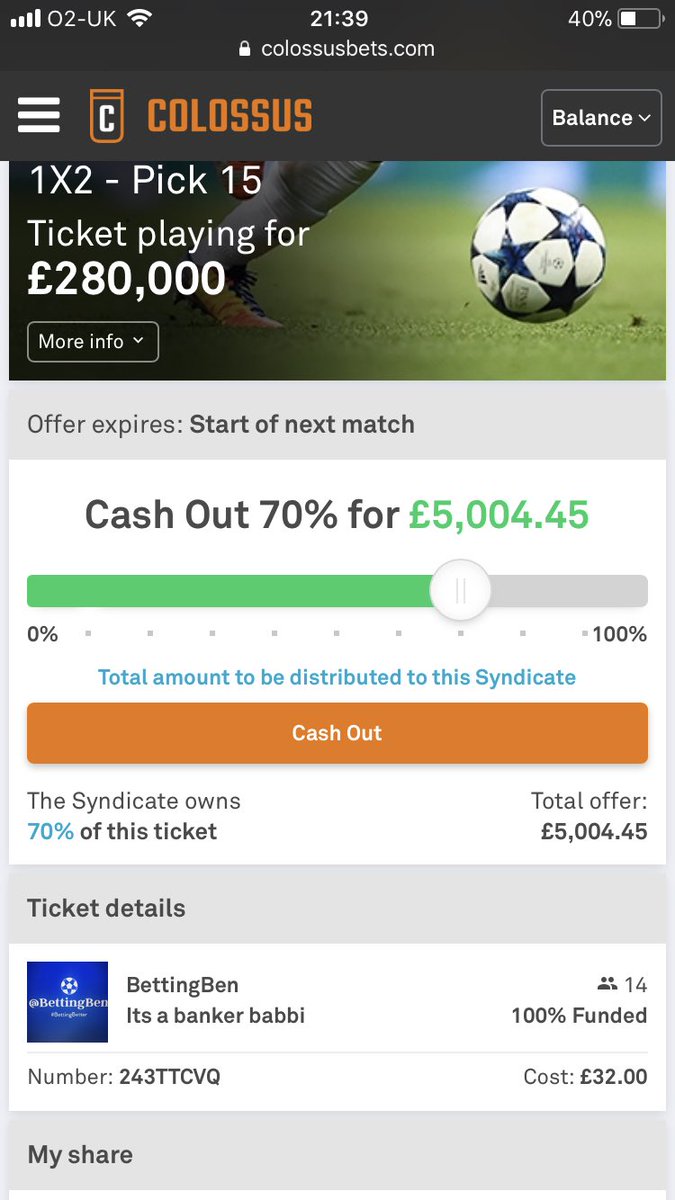 sheffieldBen's tweet image. A very nice offer from @ColossusBets as we go 10/10!!! 

Cashout or ride to the end??? Defo gotta have a think about this!! GET IN!! 👍🏻⚽️⚽️⚽️⚽️⚽️⚽️⚽️⚽️⚽️ @CBsyndicates #BeColossus
