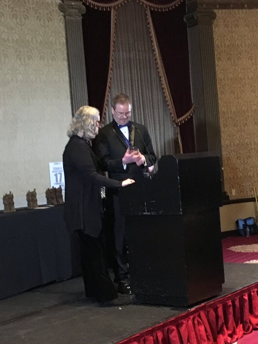 <a href="/rpcabeen/">Robert Payne Cabeen</a> accepting awd for Sup. Ach. in a First Novel.
<a href="/ramseycampbell1/">Ramsey Campbell</a> &amp; <a href="/auntbeast/">Caitlín R. Kiernan (Plioplatecarqueen)</a> presenting for Sup. Ach. in a Novel.
<a href="/ChristophGolden/">Christopher Golden UPDATES ONLY</a> accepting awd for Sup. Ach. in a Novel.
@cinriter presenting <a href="/JeffStrand/">Jeff Strand 🍅</a> w/ an awd for hosting the Stokers for 10 years.
4/4