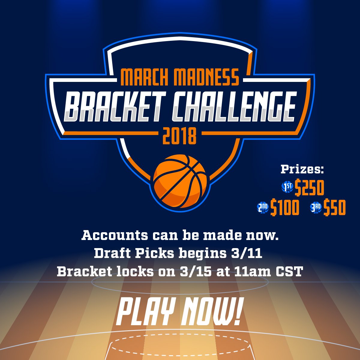 It's that time... MARCH MADNESS BRACKET CHALLENGE!! Join our pool and predict the outcome of the tournament. Accounts can be made now. $400 in prizes to the top 3 brackets. Click here to create an account--> ow.ly/nZLM30iOIIo