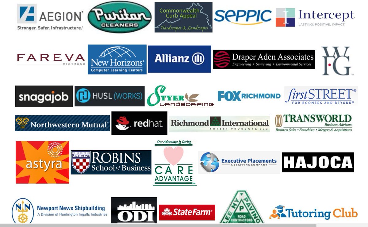 dianna_morely's tweet photo. Just a few of the Gr8 companies supporting @RVACareerExpo March 8th 9-2 @ArtsGlenAllen register https://t.co/VzhDaCIp3g now upload your resume 100 companies to talk with https://t.co/r02w3pJWED