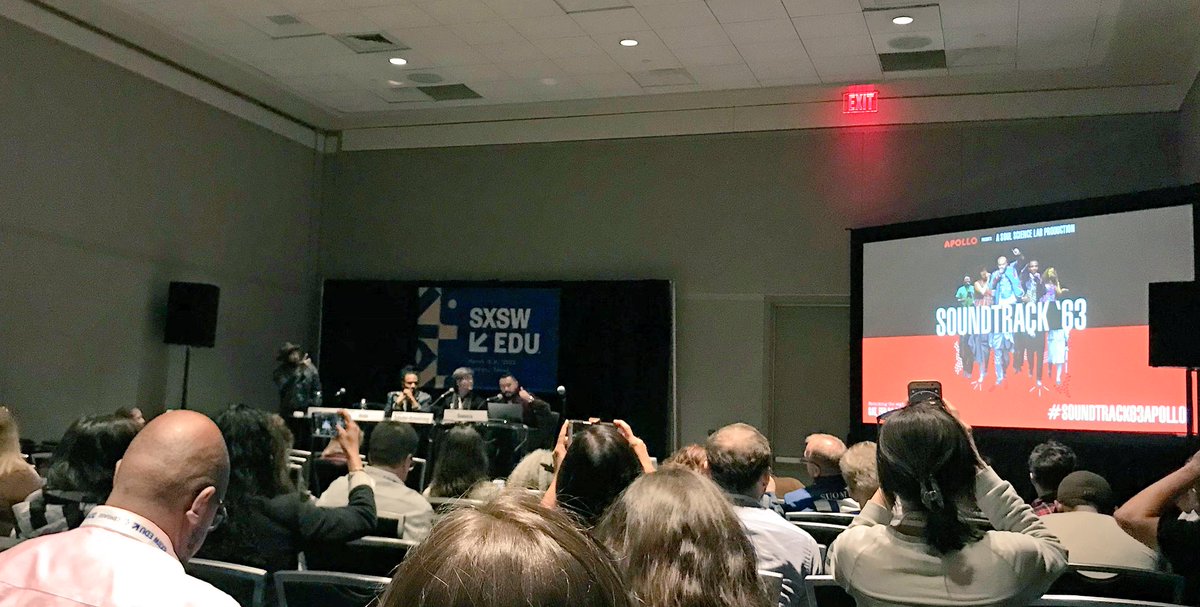 “This is not necessarily #entertainment... it’s a jumping off point to penetrate your heart and mind and soul in ways that words can’t always do.” - <a href="/AsanteAmin/">AsanteAmin</a> at <a href="/SXSWEDU/">SXSW EDU</a>’s Social Justice Through Music &amp; Tech panel. How are you creating #SocialChange? #SoundTrack63Apollo