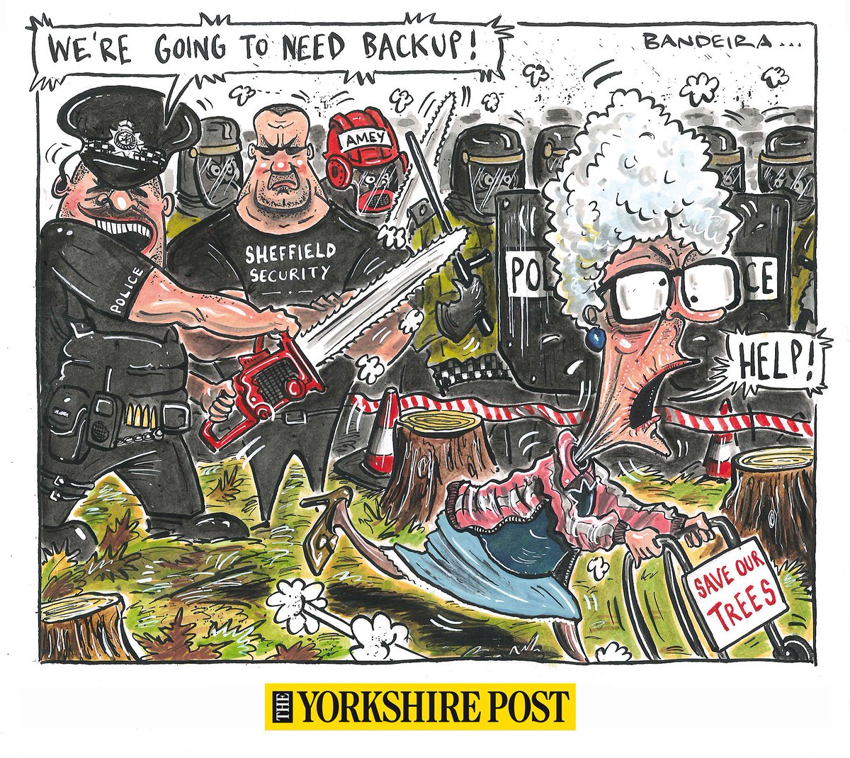 JayMitchinson's tweet photo. Meanwhile, in Sheffield: @UKLabour -run @SheffCouncil its contractor of choice @Ameyplc and @syptweet unashamedly unleash a co-ordinated phalanx of State enforcers to intimidate, arrest and silence people for caring about their city. 😢#SaveSheffTrees https://t.co/opWK0aXXyP