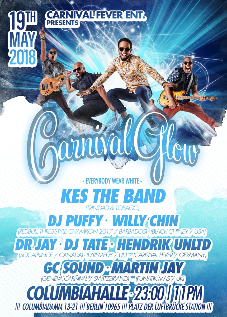 Kestheband's tweet photo. Berlin, we’re headed your way on May 19 for #CarnivalGlow!  🇩🇪🇹🇹 
#carnivalfever #berlincarnival #berlincarnival2018 #soca #carnival #concert #kdk https://t.co/vd91cdwKIc