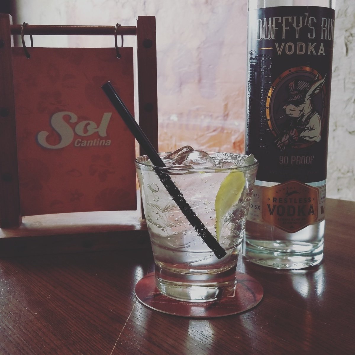 Locally owned meets locally distilled. 
Sol is now featuring Duffy's Run vodka, thru Big XII week only, for less than an Abe Lincoln "note".