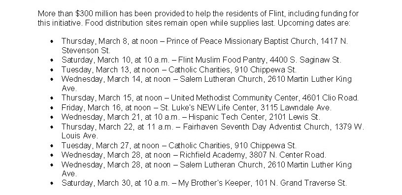 GenHealthSystem's tweet image. Flint families may get nutritious food that can limit the effects of lead exposure during mobile food pantry hours set for March at locations throughout Flint. Visit FBEM.org or call 810-239-4441.

#mobilefoodpantry #FBEM #foodbank