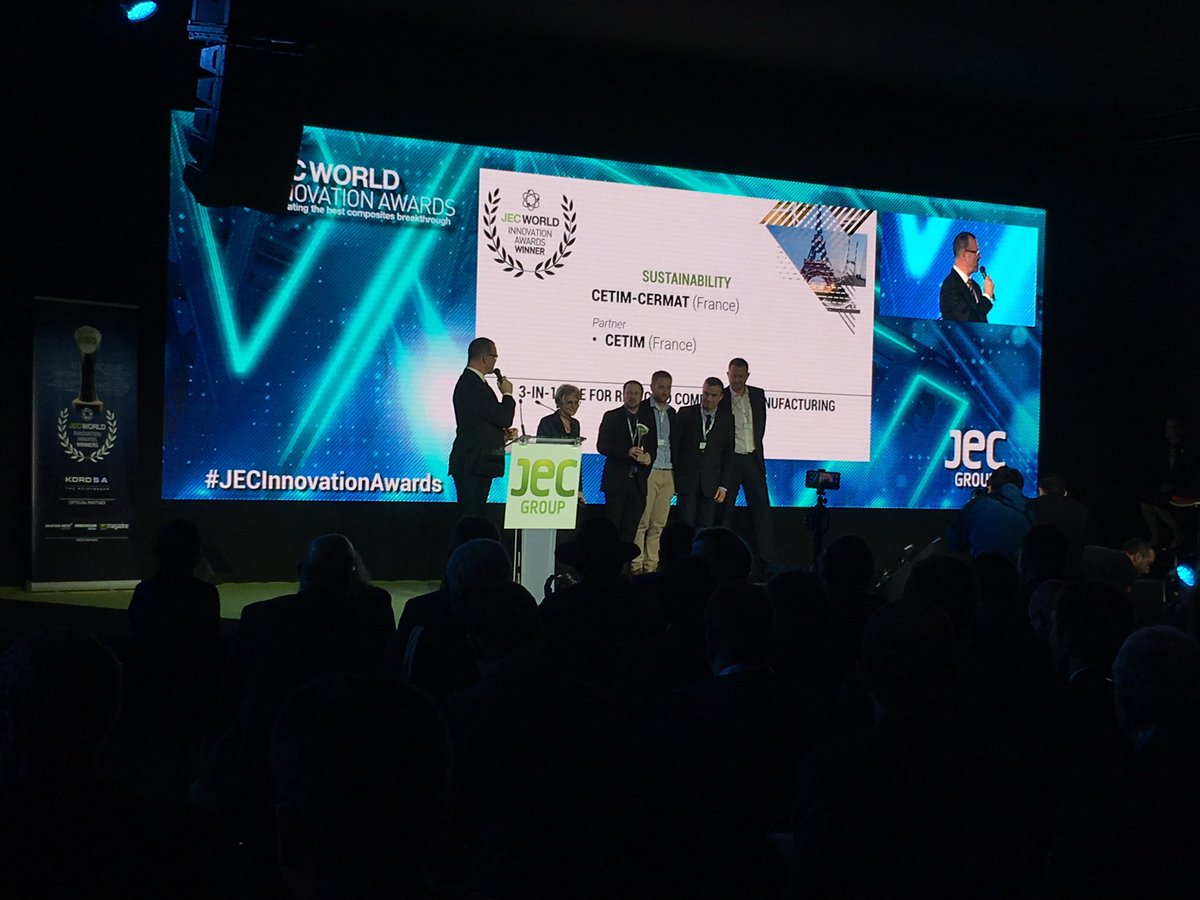 CetimFrance's tweet photo. #JECworld 2018: le @CetimCermat gagne un #JECInnovationawards avec sa solution modulable de valorisation des déchets composites thermoplastiques et des plastiques recyclés. @JECComposites https://t.co/b88lZS53mn