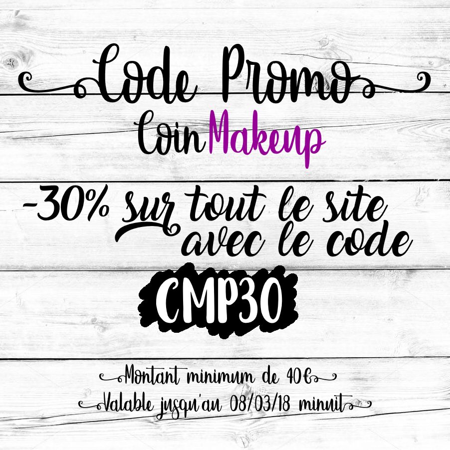 CoinMakeup's tweet image. 📢📢ALERTE Super Code Promo sur CoinMakeup 💸💸-30% de remise sur tout le site avec le code promo CMP30 !!!! 😱😱😱😱 valable jusqu'au 08/03/18 avec un minimum d'achat de 40€ 😉 #coinmakeup #codepromo #codereduc #bonplan #remise